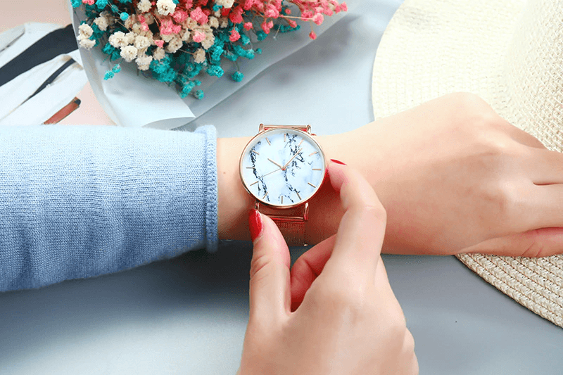 Fashion Rose Gold Mesh Band Creative Marble Female Wrist Watch Luxury Women Quartz Watches Gifts  For Women and Girls