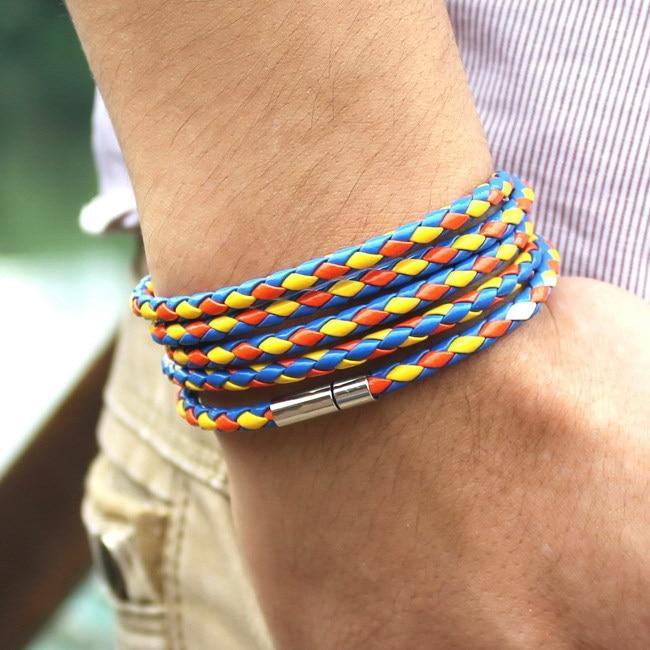 NEW Trendy Black Retro Wrap Long Leather Men Brecelets Bangles Fashion Sporty Chain Link Male Charm Bracelet