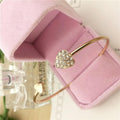 New Fashion Adjustable Stainless Steel Crystal Double Heart Bow Cuff Opening Bracelet For Women Jewelry Gift