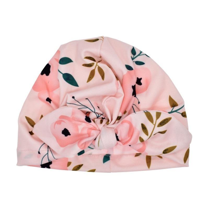 Cute Soft Cotton Knot Printed Rabbit Ears Turban Hat Indian Flower Cap for Baby Girls Accessories