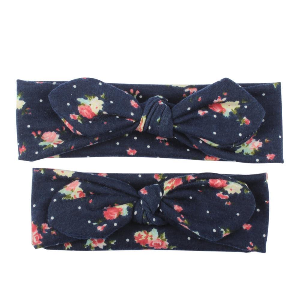 Modern Handmade Mother Baby Turban Matching Headband Mom Daughter Rabbit Ears Headbands Floral Print Bow