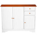 White Wood Sideboard Buffet Cabinet with Walnut Finish Top and Knobs