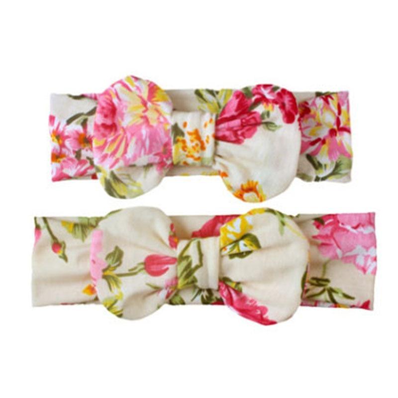 Mother & Baby Headband for Girl Bow Hairband Floral Elastic Hair Bands Parent-Child Turban Hair Accessories Bow For Mother and daughter