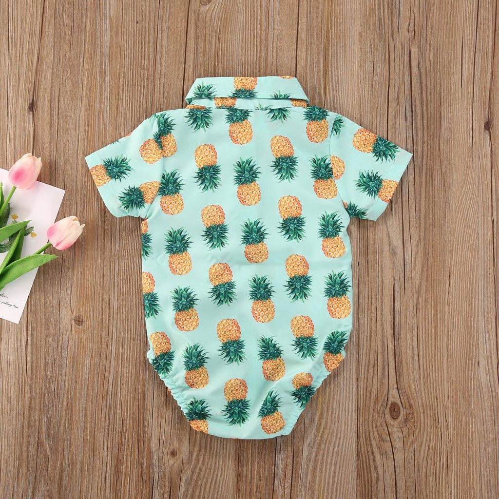 Newborn Boys Bodysuits Bow Short Sleeve Print Single Breasted Jumpsuits Shirt For Baby With Elegant Bow