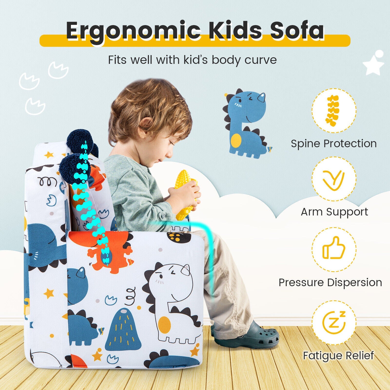 High-density Padding Kids Sofa with Armrest and Extra Pilow-Blue