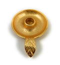 Vibhsa Gold Taper Candlestick Holder Dish | Leaf Handle, Rustic Gold, Aluminum