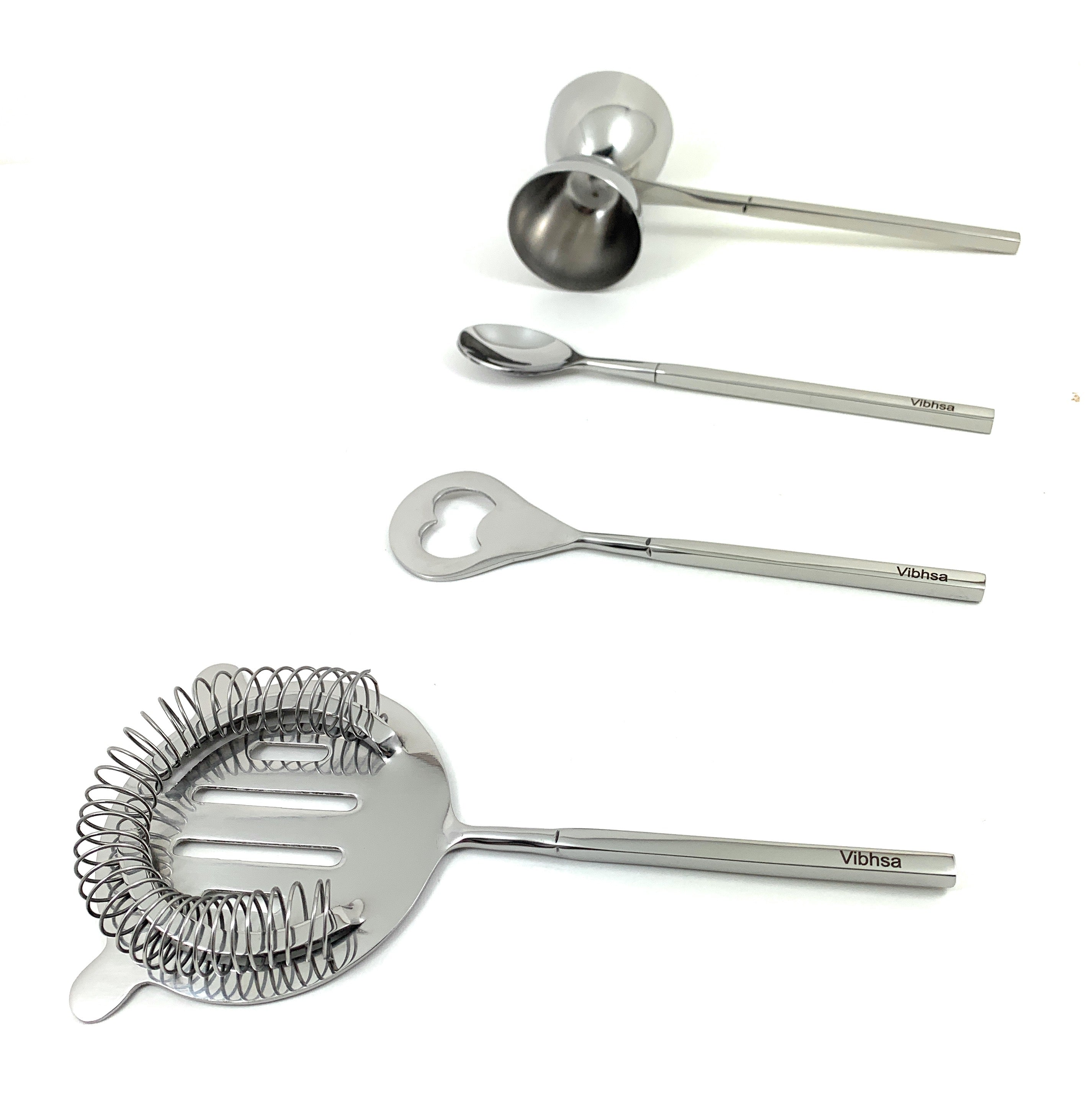 Vibhsa Bar Tools Accessories & Bartending Kit set of 4 for Home Bar (Silver)
