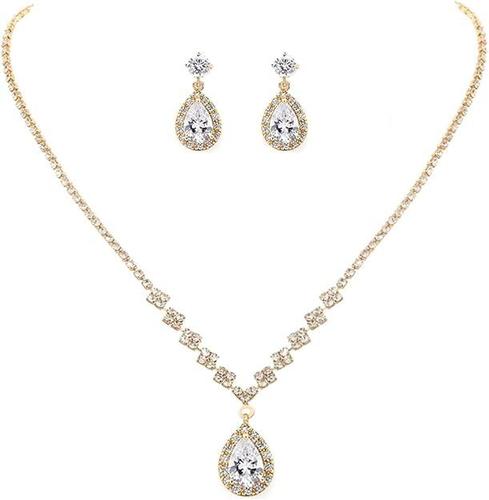Unicra Bride Crystal Necklace Earrings Set Bridal Wedding Jewelry Sets Rhinestone