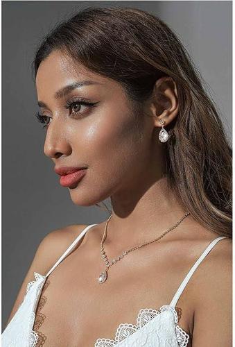Unicra Bride Crystal Necklace Earrings Set Bridal Wedding Jewelry Sets Rhinestone