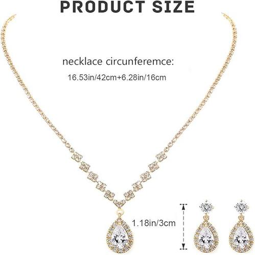 Unicra Bride Crystal Necklace Earrings Set Bridal Wedding Jewelry Sets Rhinestone