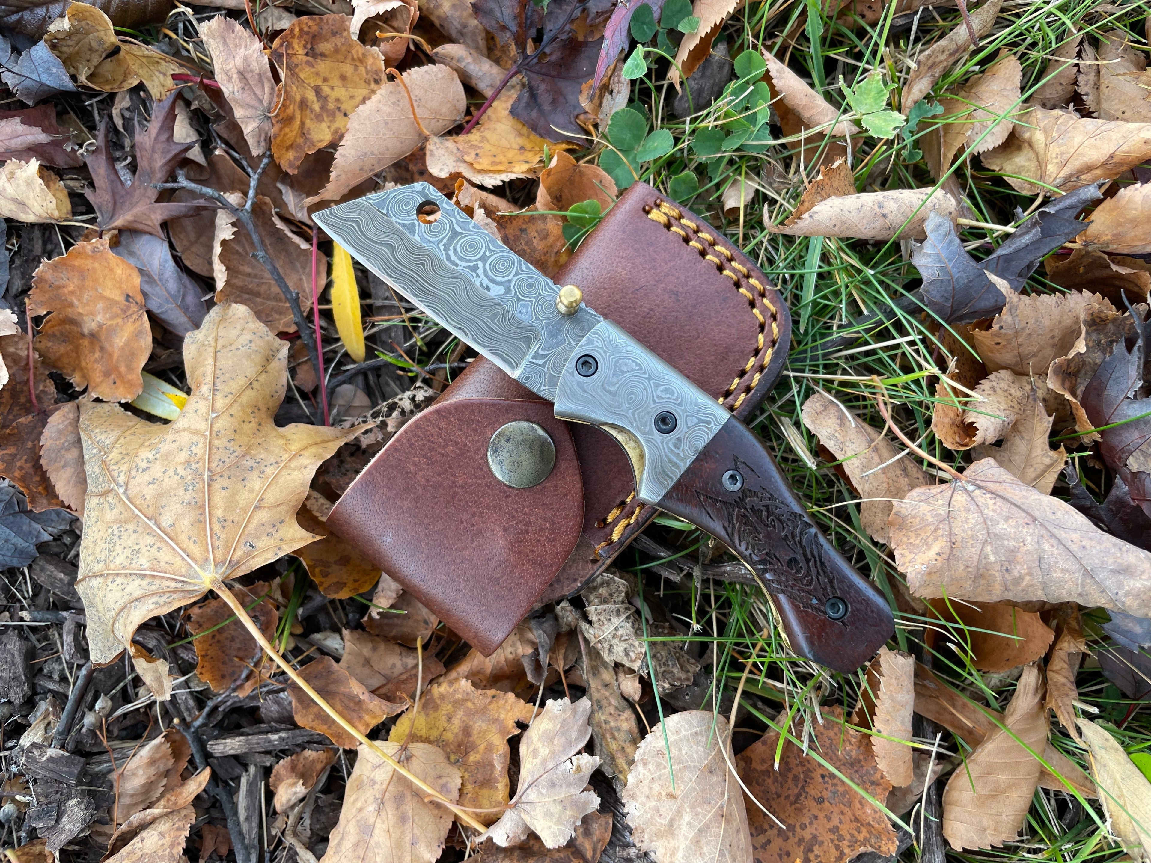 Damascus Steel Handmade Folding Knife Wolf Engraved TF-083 Limited Run