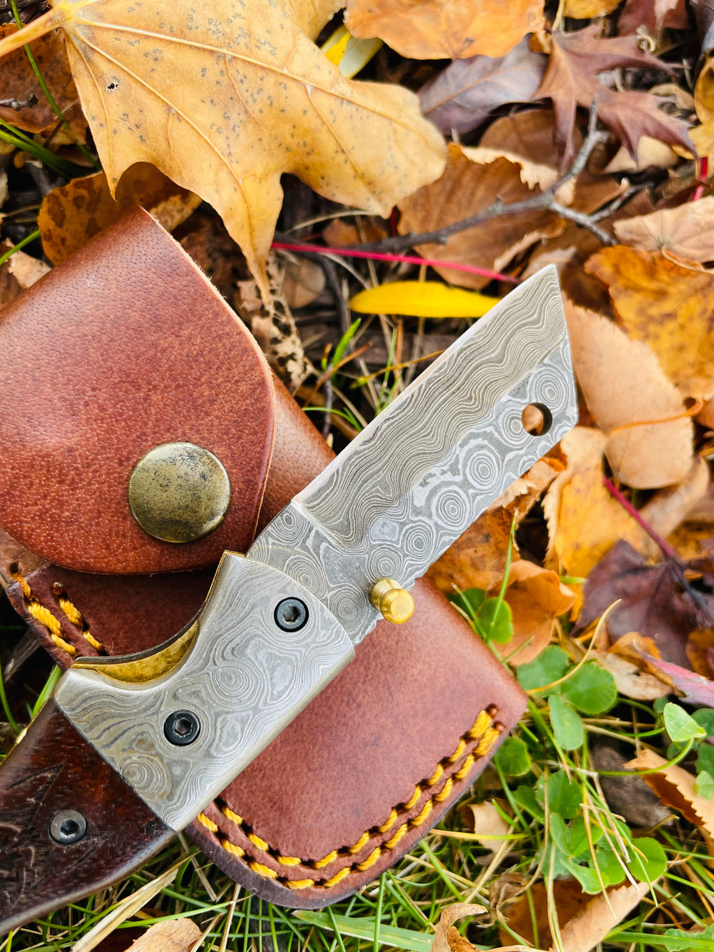 Damascus Steel Handmade Folding Knife Wolf Engraved TF-083 Limited Run