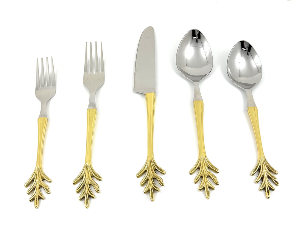Stainless Steel Golden Flatware 20p set Leaf Style Design