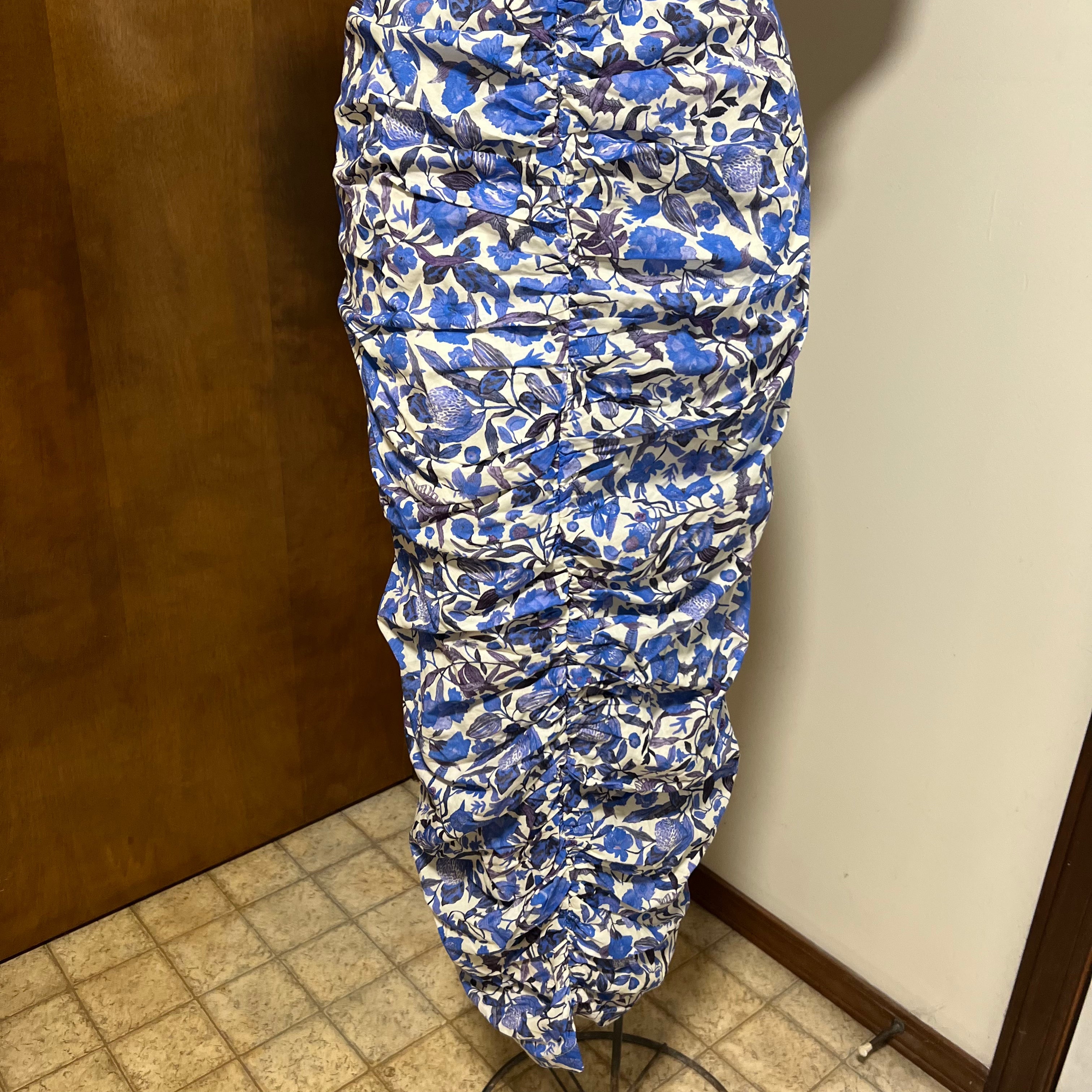 Mable Blue Floral Puff Sleeve Midi Dress Size M
