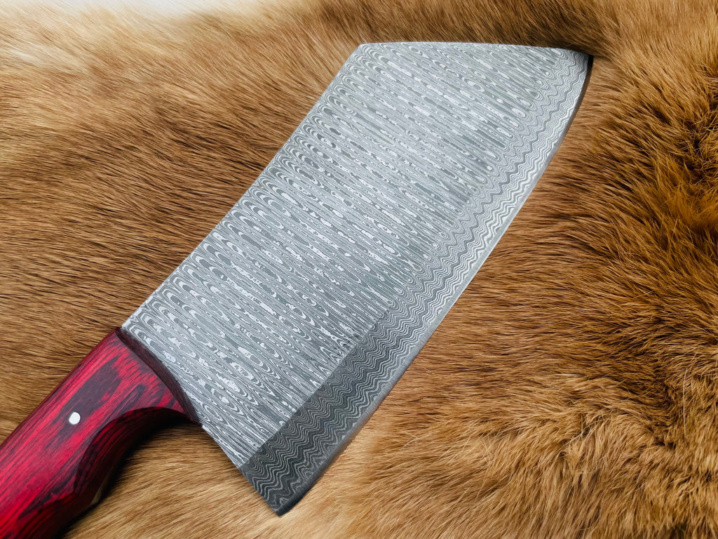 Custom Damascus steel cleaver Red Handle (Cleaver-red)
