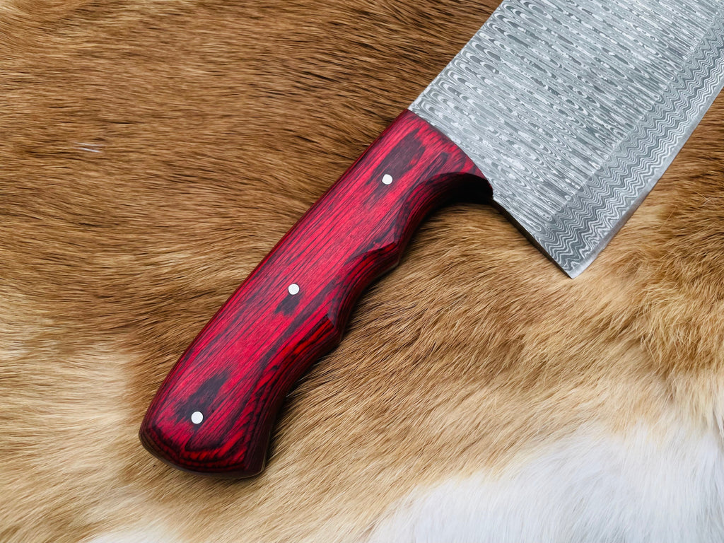 Custom Damascus steel cleaver Red Handle (Cleaver-red)