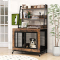 Industrial Dog Kennel Dog Crate Furniture with Storage Shelves-Rustic Brown