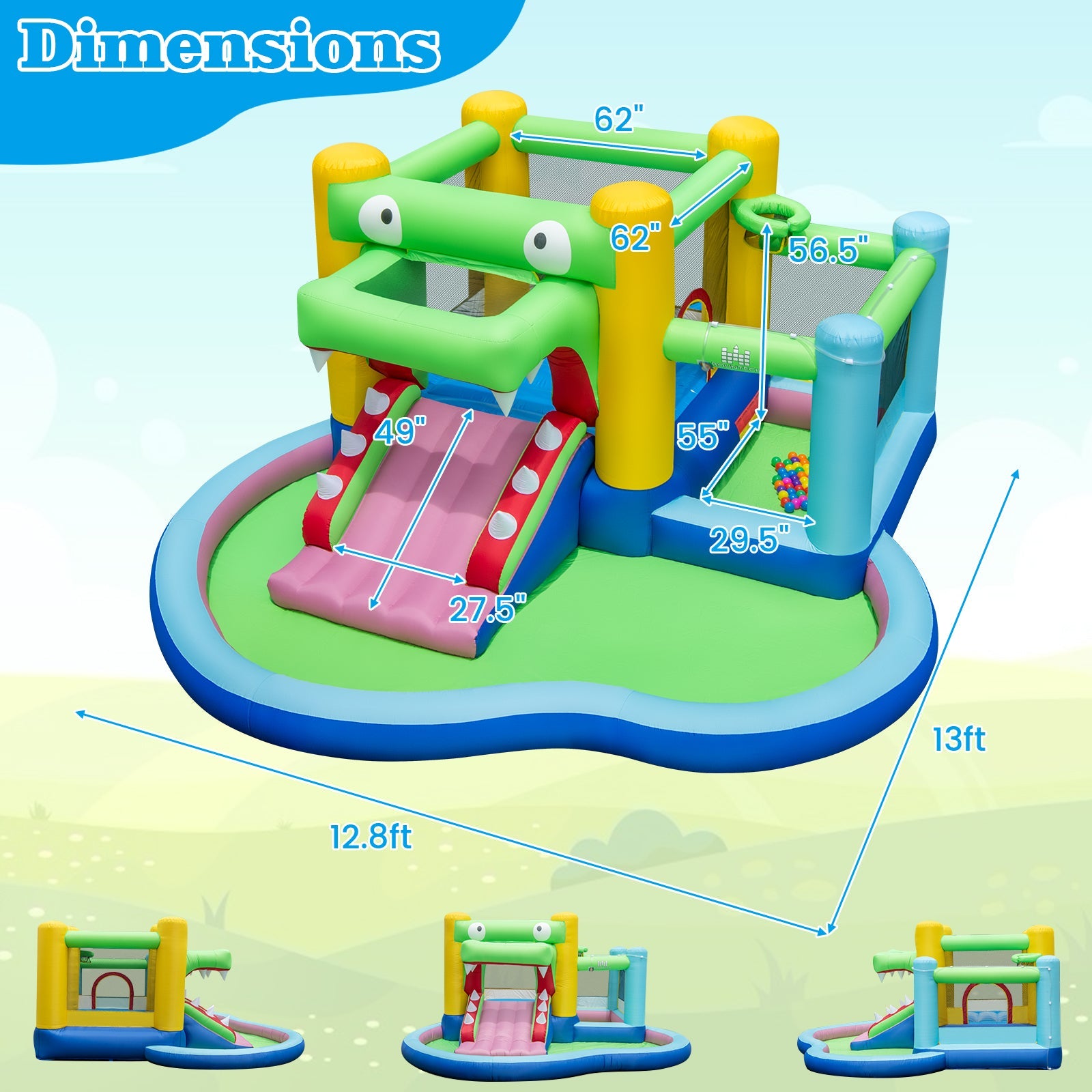 Inflatable Bounce House with Slide and Splash Pooland and 680W Blower