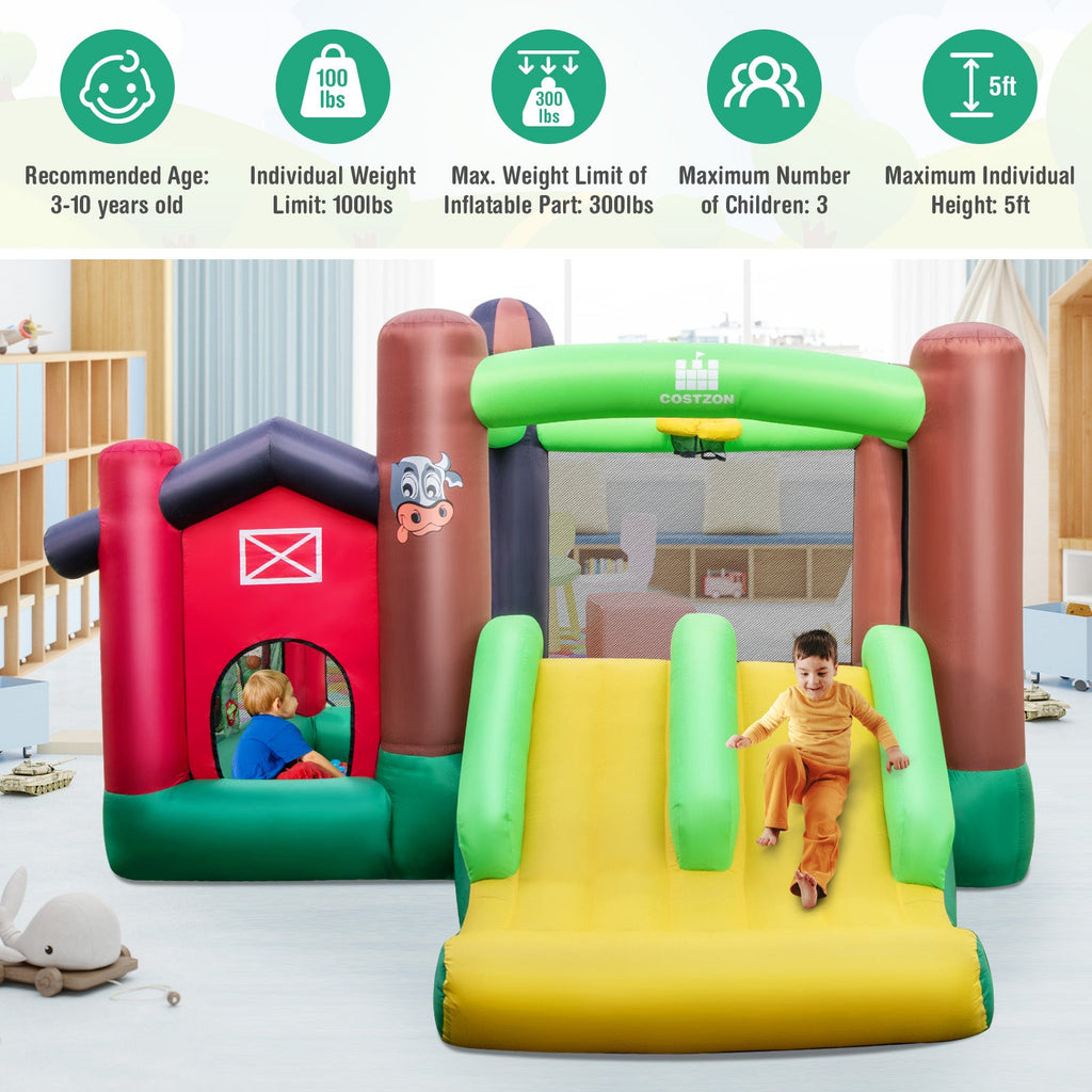 Farm Themed 6-in-1 Inflatable Castle with Trampoline and 735W Blower