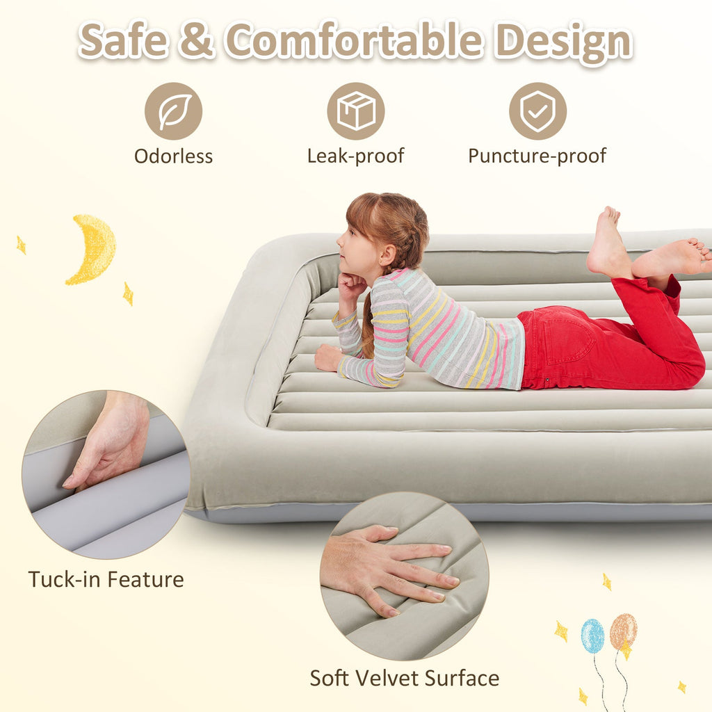 Inflatable Toddler Travel Bed with Electric Pump and Raised Bed Rails-Gray