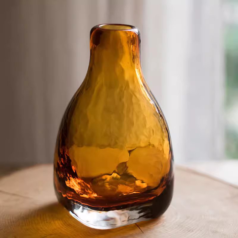 Amber Handblown Glass Bottle