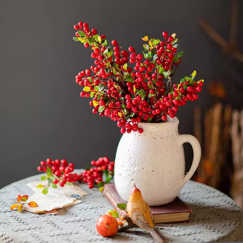 Artificial Fruit Berry Stem in Red 17" Tall Silk Plant