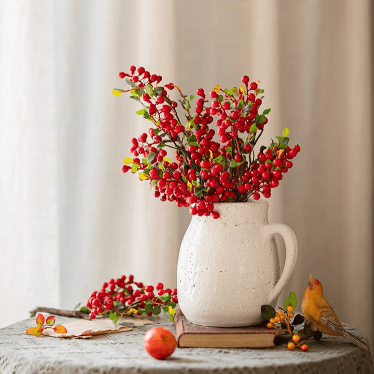 Artificial Fruit Berry Stem in Red 17" Tall Silk Plant