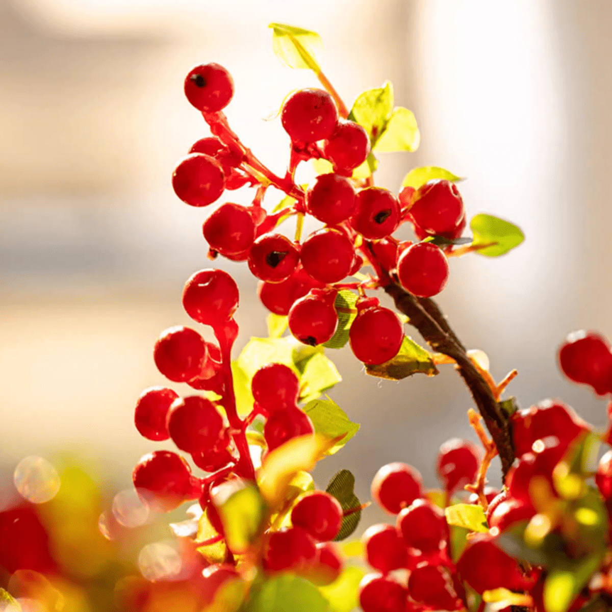 Artificial Fruit Berry Stem in Red 17" Tall Silk Plant