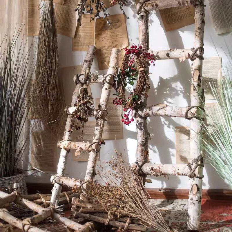 White Birch Wood Decorative Ladder