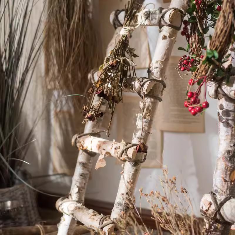 White Birch Wood Decorative Ladder