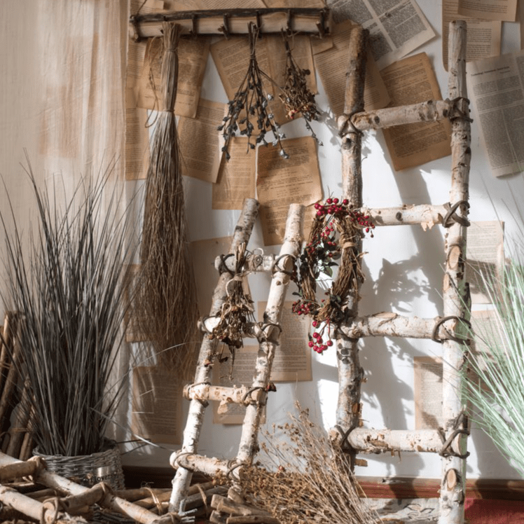White Birch Wood Decorative Ladder