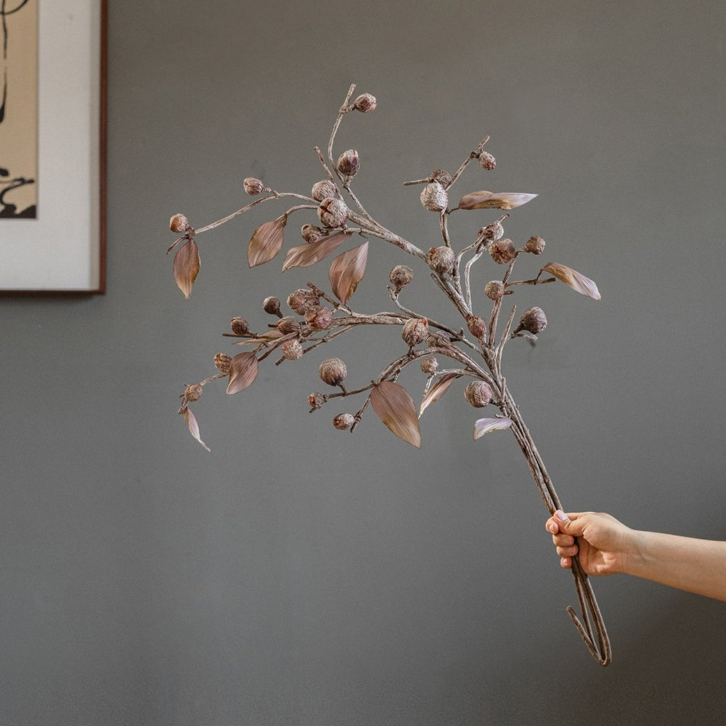 Brown Faux Pod Branch with Leaves 43" Tall