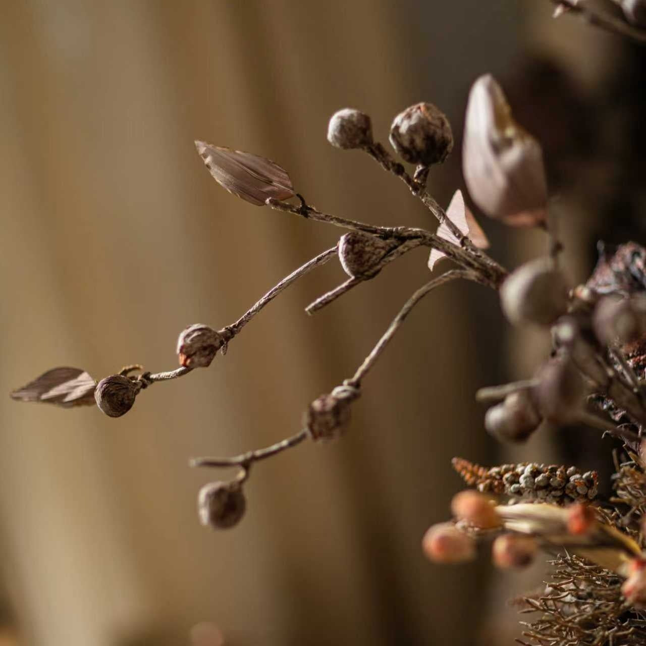 Brown Faux Pod Branch with Leaves 43" Tall