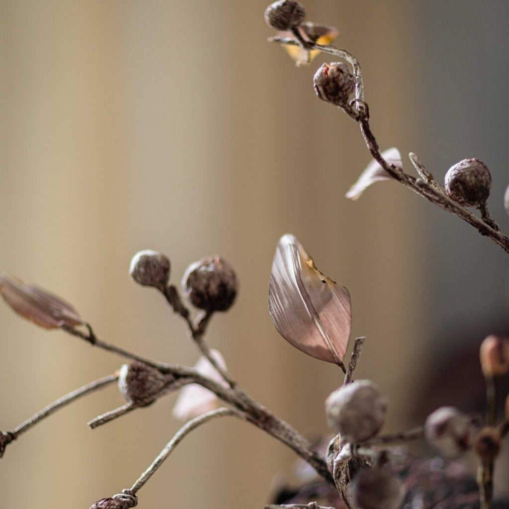 Brown Faux Pod Branch with Leaves 43" Tall