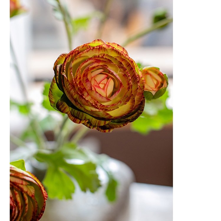 Faux Silk Artificial Buttercup Flower Bundle in Orange 21" Tall