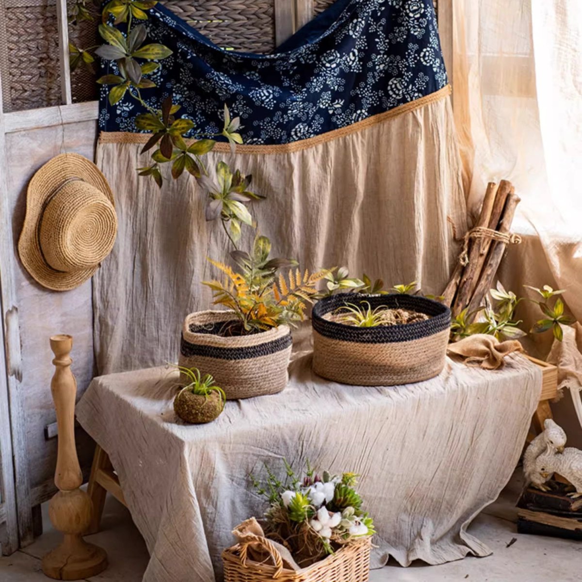 Cotton Blend Woven Storage Basket