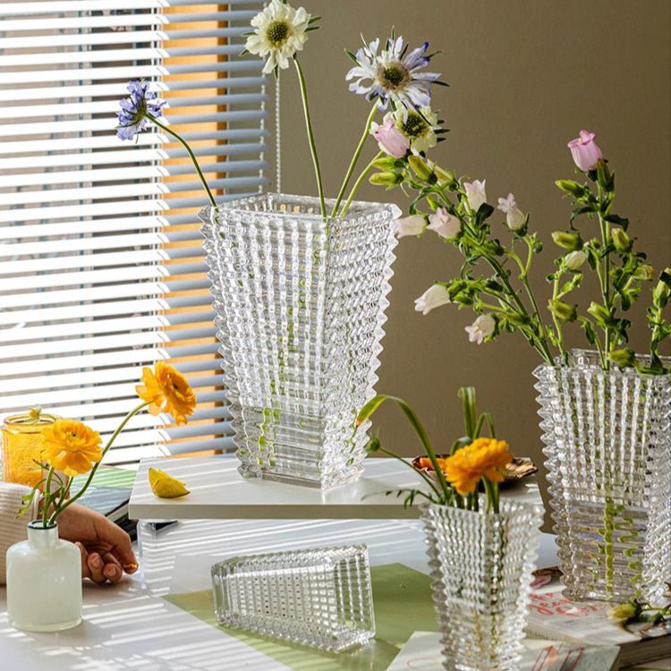 Crystal-Cut Look Glass Vase
