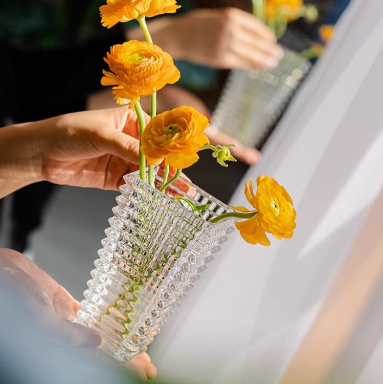 Crystal-Cut Look Glass Vase