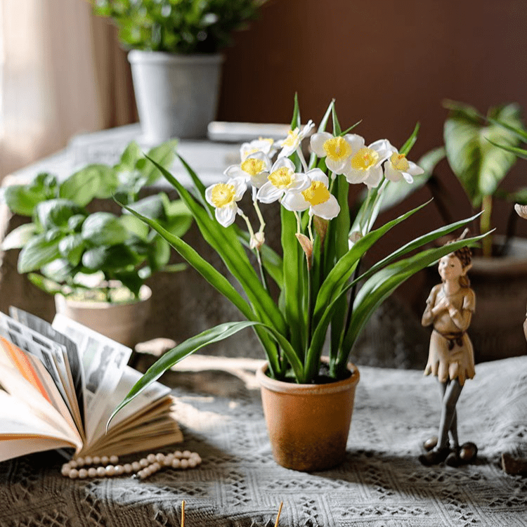 Faux Daffodil in Brown Pot