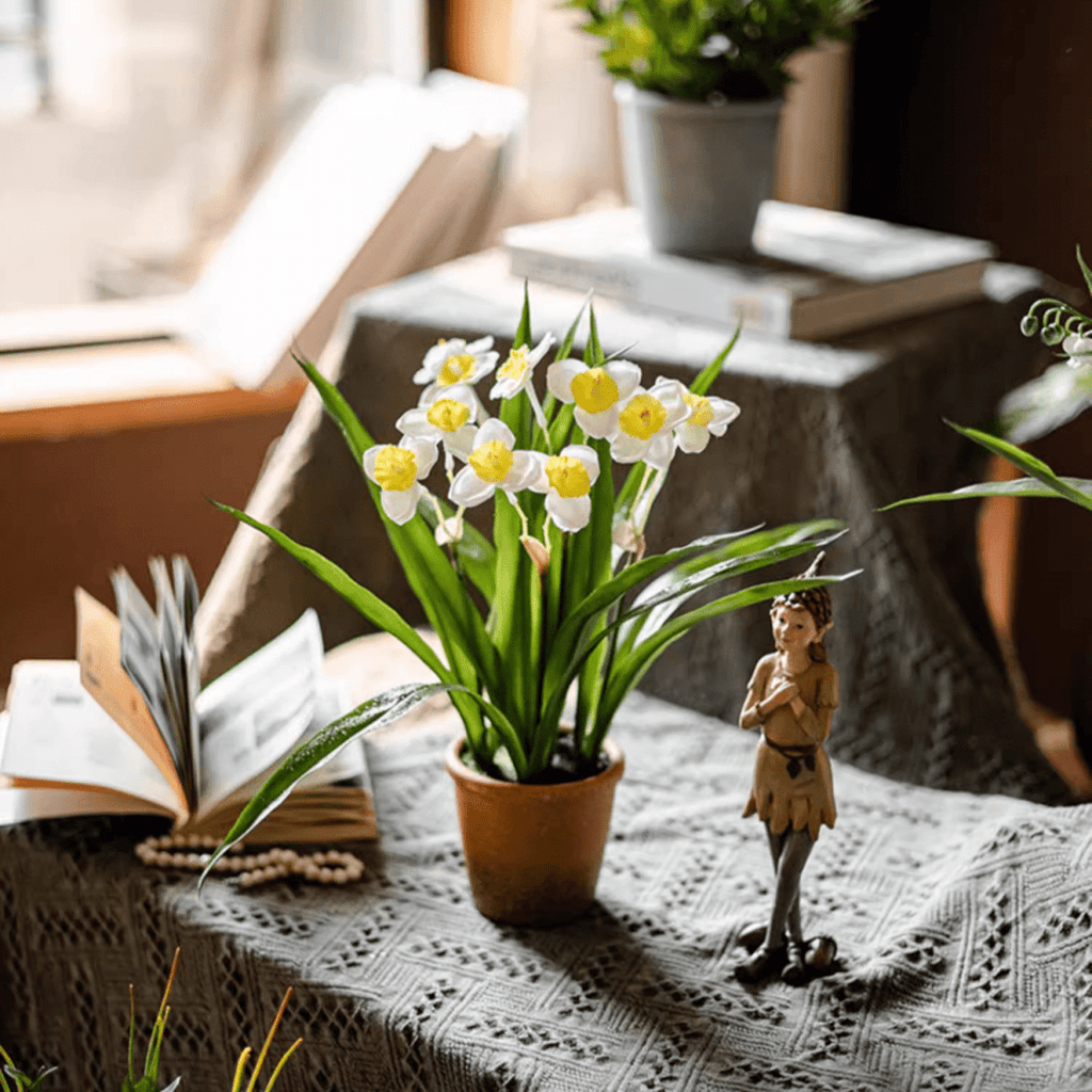 Faux Daffodil in Brown Pot
