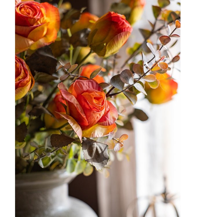 Faux Artificial Flower Dry Rose Stem Champagne or Orange 23" Tall