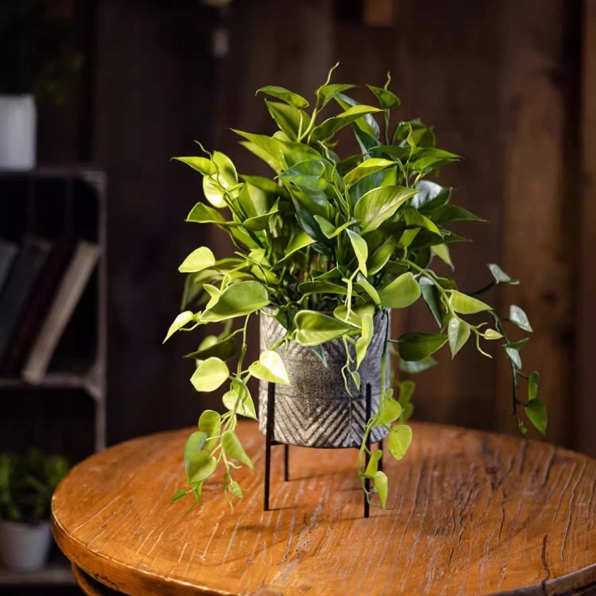 Faux Epipremnum in Metal Pot