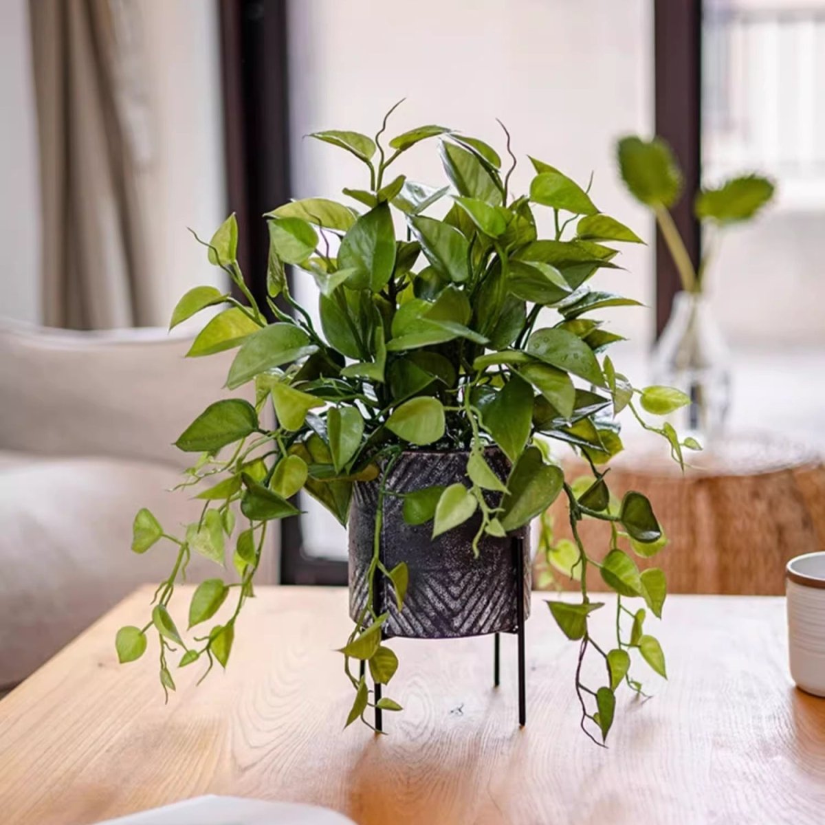 Faux Epipremnum in Metal Pot