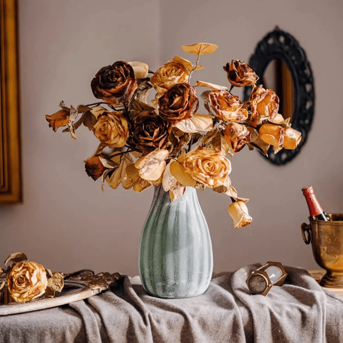 French Dried Look Faux Rose Stem 26" Tall