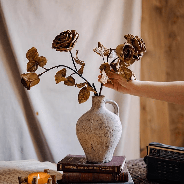 French Dried Look Faux Rose Stem 26" Tall