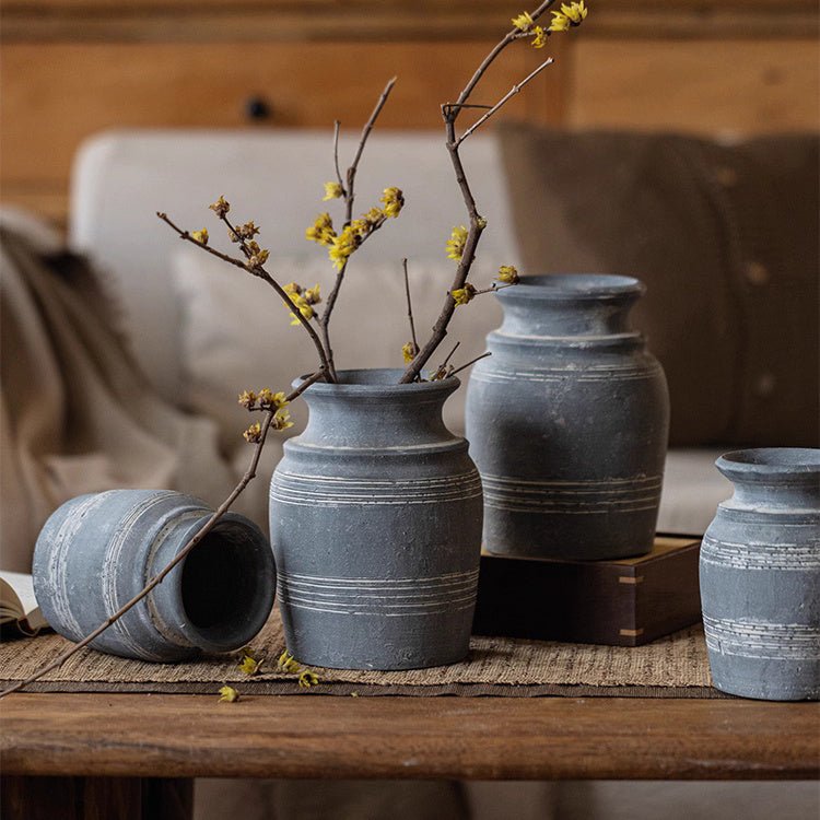 Handmade Gray Clay Pottery Vase