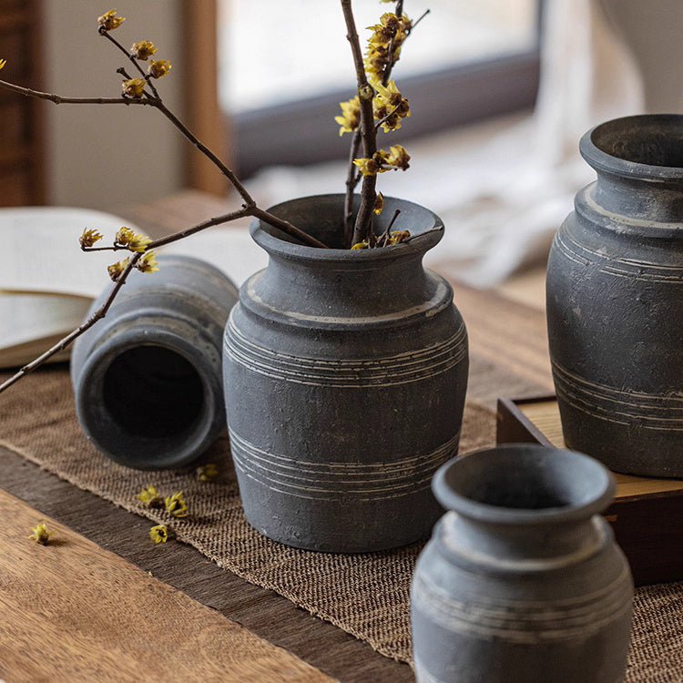 Handmade Gray Clay Pottery Vase