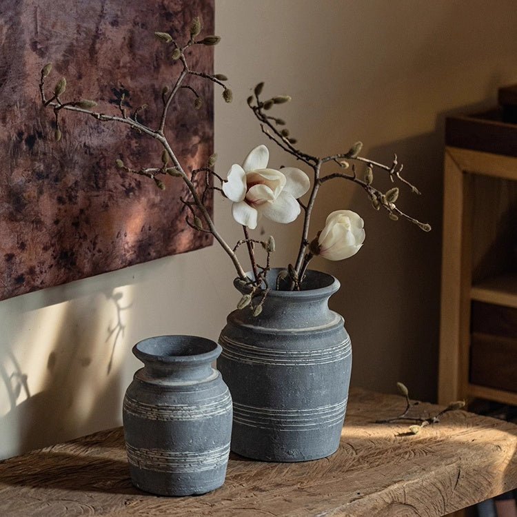 Handmade Gray Clay Pottery Vase