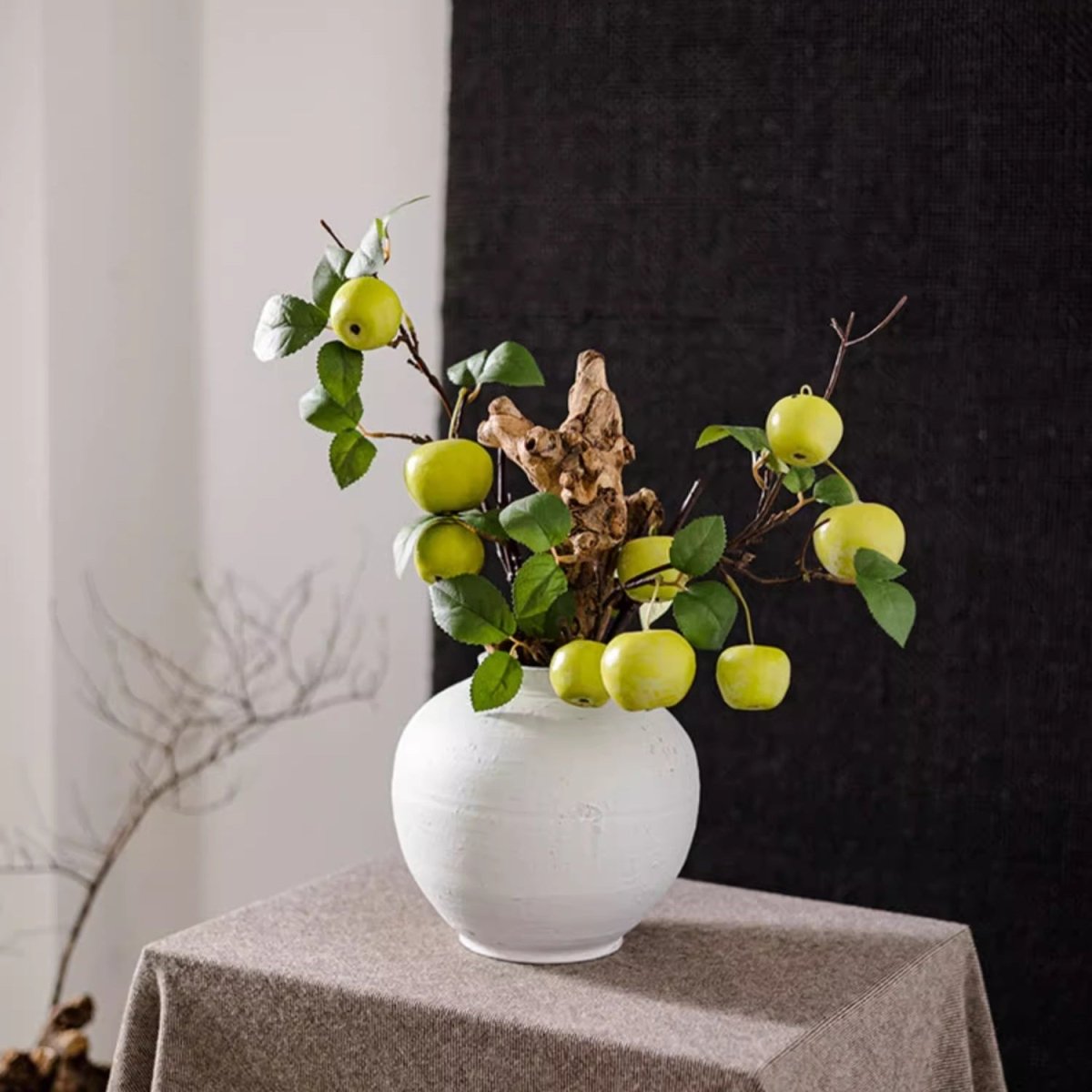 Artificial Green Apple Branch with Leaves