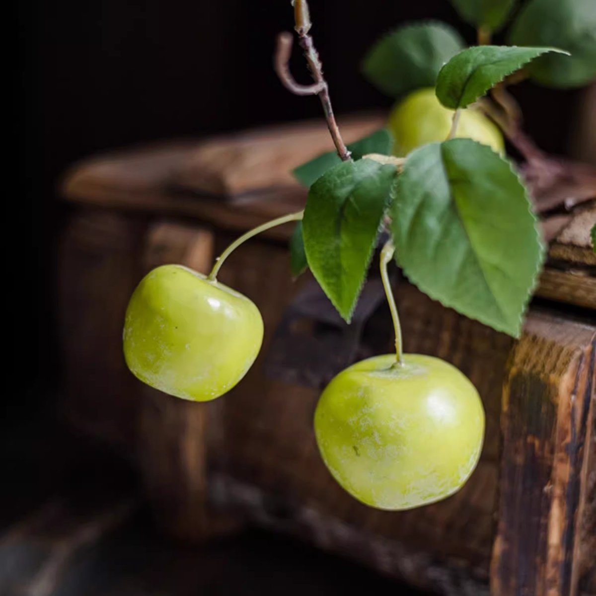Artificial Green Apple Branch with Leaves